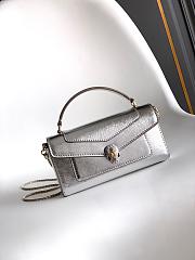 Bvlgari Serpenti Forever Phone Case In Silver Striated Calf Leather - 19x10x3.5cm - 1