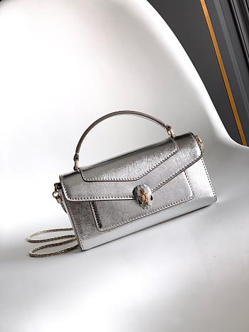 Bvlgari Serpenti Forever Phone Case In Silver Striated Calf Leather - 19x10x3.5cm