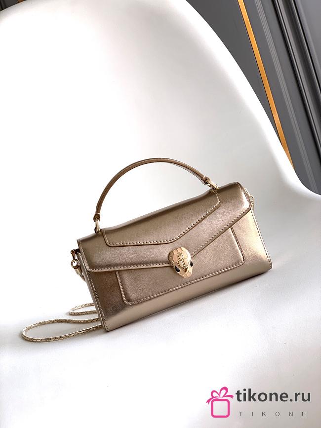 Bvlgari Serpenti Forever Phone Case In Gold Striated Calf Leather - 19x10x3.5cm - 1