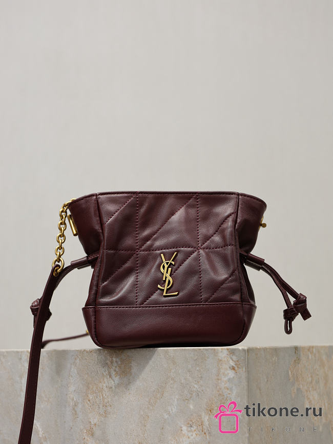 YSL Jamie Mini Shoulder Pouch In Lambskin In Burgundy - 15.5x14.5x8cm - 1