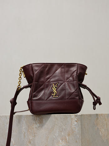 YSL Jamie Mini Shoulder Pouch In Lambskin In Burgundy - 15.5x14.5x8cm
