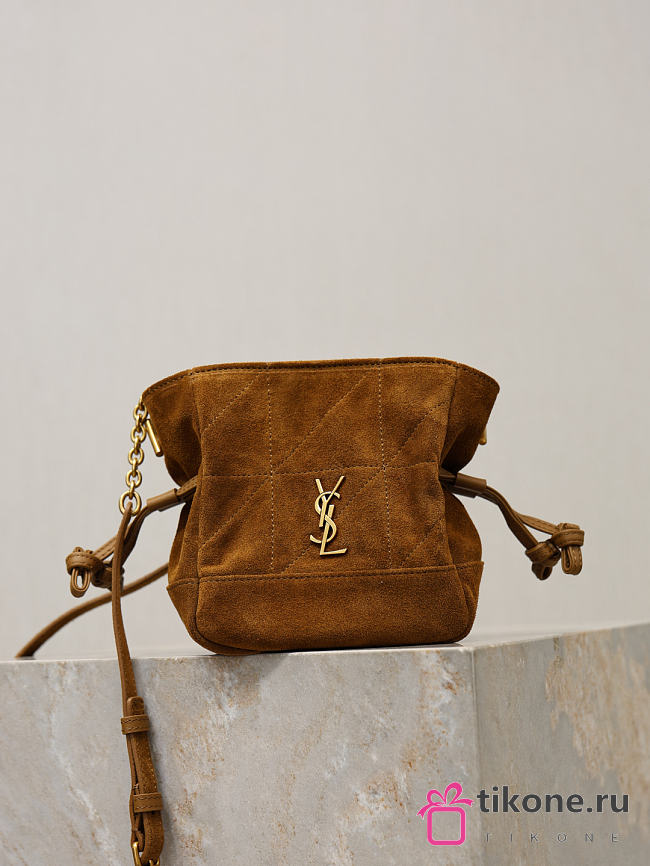 YSL Jamie Mini Shoulder Pouch In Suede In Brown - 15.5x14.5x8cm - 1
