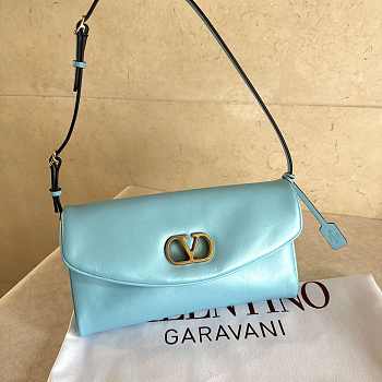 Valentino Garavani DeVain Small Shoulder Bag in Laminated Nappa Leather Azure - 23.5x12x3cm