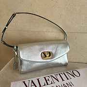 Valentino Garavani DeVain Small Shoulder Bag in Laminated Nappa Leather Silver - 23.5x12x3cm - 2