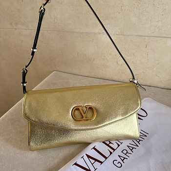 Valentino Garavani DeVain Small Shoulder Bag in Laminated Nappa Leather Gold - 23.5x12x3cm