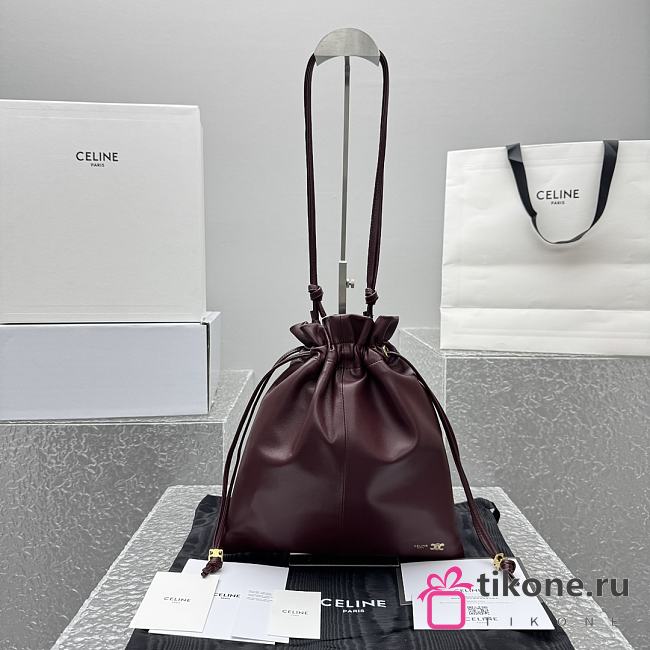 Celine Small Crystal Pouch In Lambskin Burgundy - 29x32x0.5cm   - 1