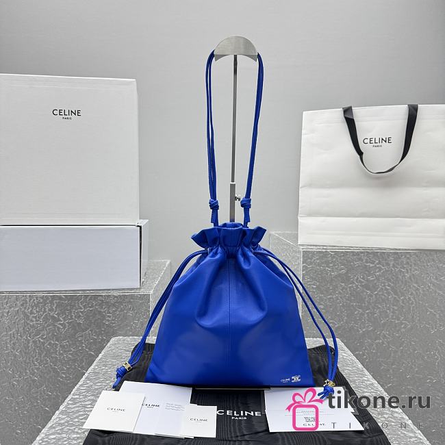 Celine Small Crystal Pouch In Lambskin Blue - 29x32x0.5cm   - 1