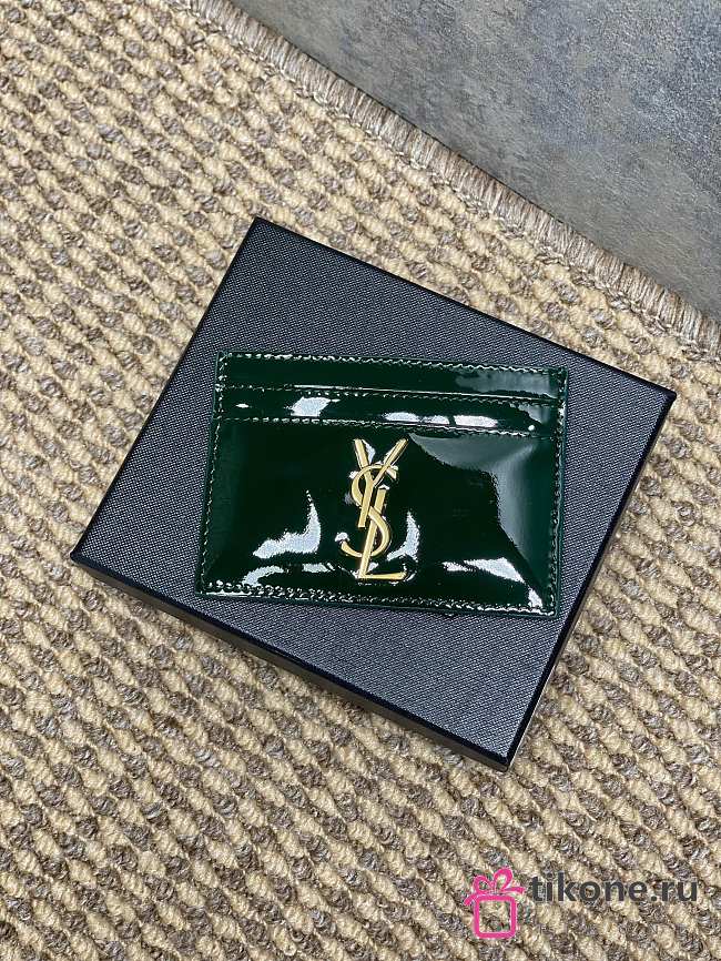 YSL Cassandre Card Case In Patent Leather In Green - 10.5x7.5x0.5cm - 1