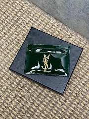 YSL Cassandre Card Case In Patent Leather In Green - 10.5x7.5x0.5cm - 1
