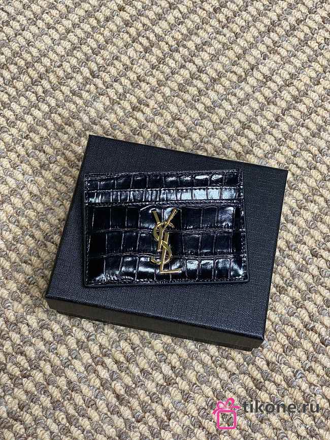 Cassandre Card Case In Crocodile-Embossed Shiny Leather Black - 10.5x7.5x0.5cm - 1