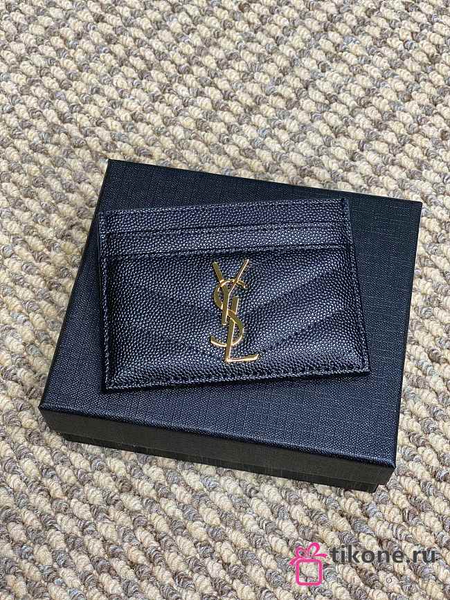 YSL Cassandre Matelasse Card Case In Grain De Poudre Leather Black Gold - 10.5x7.5x0.5cm - 1