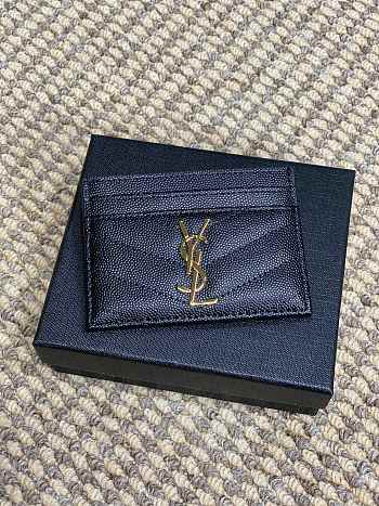 YSL Cassandre Matelasse Card Case In Grain De Poudre Leather Black Gold - 10.5x7.5x0.5cm