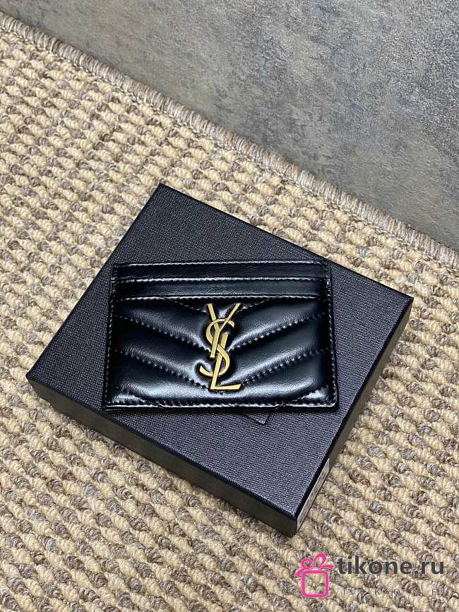 YSL Cassandre Matelasse Card Case In Lamskin Leather Black Gold - 10.5x7.5x0.5cm - 1