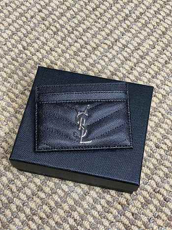 YSL Cassandre Matelasse Card Case In Grain De Poudre Leather Black Silver - 10.5x7.5x0.5cm