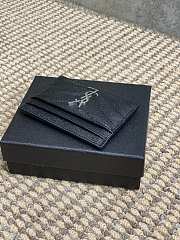 YSL Cassandre Matelasse Card Case In Grain De Poudre Leather Black Silver - 10.5x7.5x0.5cm - 4