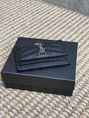 YSL Cassandre Matelasse Card Case In Grain De Poudre Leather Black Silver - 10.5x7.5x0.5cm - 5