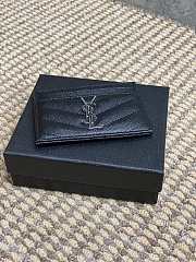 YSL Cassandre Matelasse Card Case In Grain De Poudre Leather Black Silver - 10.5x7.5x0.5cm - 3