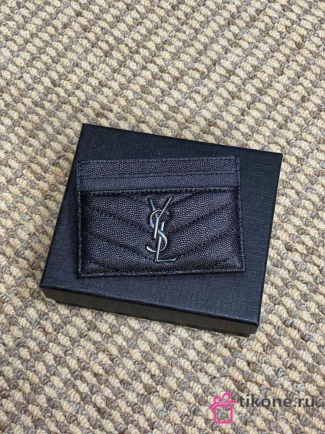 YSL Cassandre Matelasse Card Case In Grain De Poudre Leather Black - 10.5x7.5x0.5cm - 1