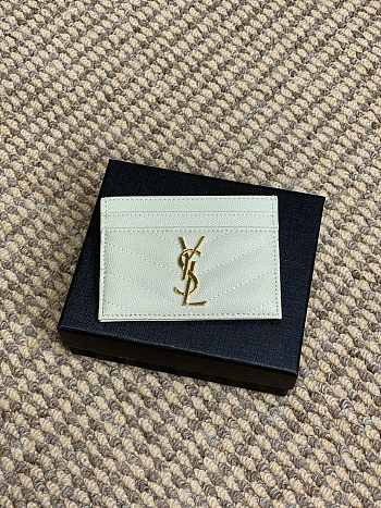 YSL Cassandre Matelasse Card Case In Grain De Poudre Leather White Gold - 10.5x7.5x0.5cm