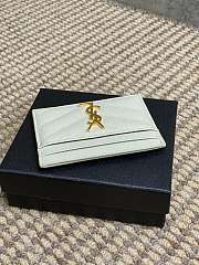 YSL Cassandre Matelasse Card Case In Grain De Poudre Leather White Gold - 10.5x7.5x0.5cm - 6
