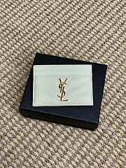 YSL Cassandre Matelasse Card Case In Grain De Poudre Leather White Gold - 10.5x7.5x0.5cm - 4