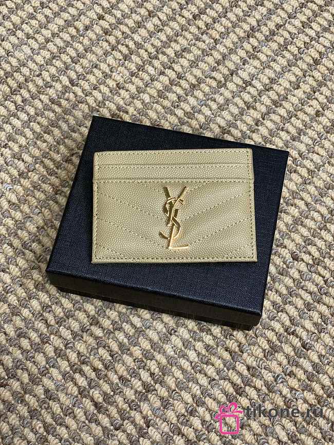 YSL Cassandre Matelasse Card Case In Grain De Poudre Leather Beige Gold - 10.5x7.5x0.5cm - 1