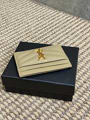 YSL Cassandre Matelasse Card Case In Grain De Poudre Leather Beige Gold - 10.5x7.5x0.5cm - 3