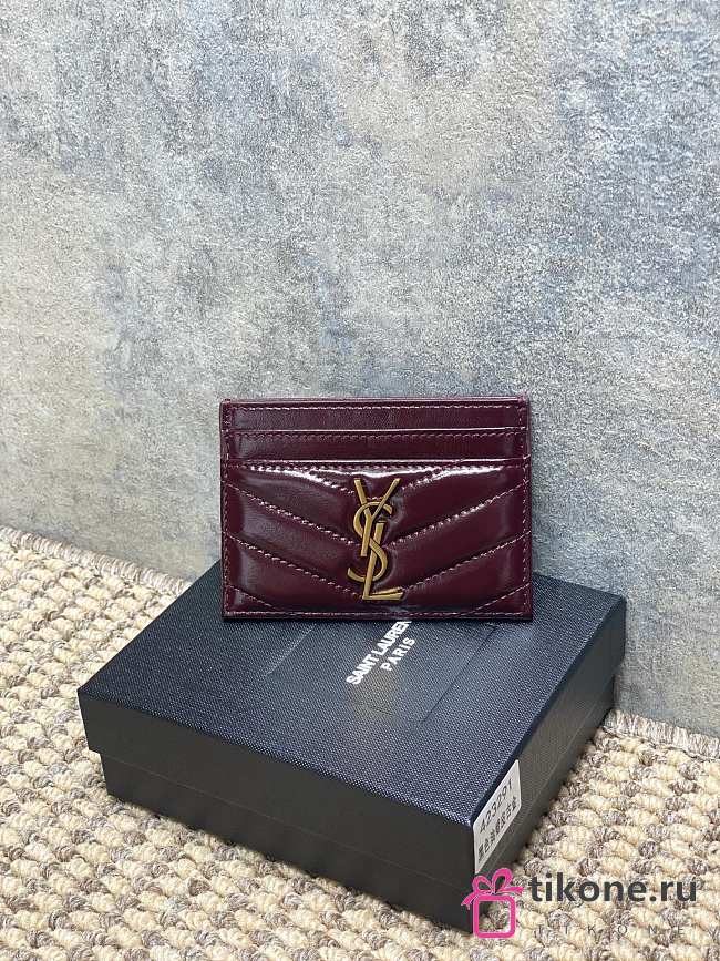 YSL Cassandre Matelasse Card Case In Lamskin Leather Burgundy - 10.5x7.5x0.5cm - 1