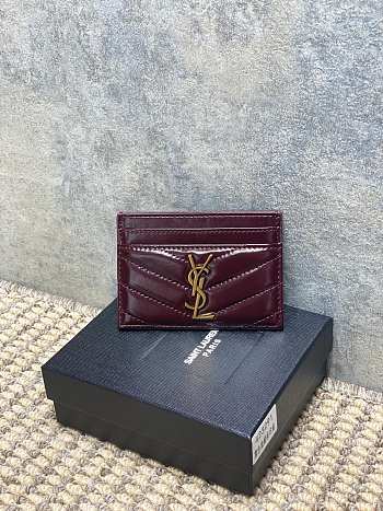 YSL Cassandre Matelasse Card Case In Lamskin Leather Burgundy - 10.5x7.5x0.5cm