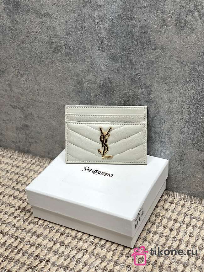 YSL Cassandre Matelasse Card Case In Lamskin Leather White - 10.5x7.5x0.5cm - 1