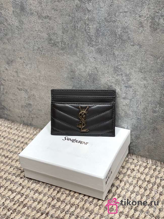YSL Cassandre Matelasse Card Case In Lamskin Leather Gray - 10.5x7.5x0.5cm - 1