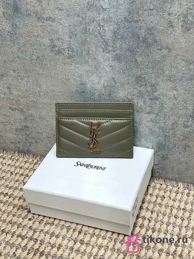 YSL Cassandre Matelasse Card Case In Lamskin Leather Green - 10.5x7.5x0.5cm - 1