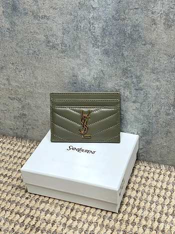 YSL Cassandre Matelasse Card Case In Lamskin Leather Green - 10.5x7.5x0.5cm