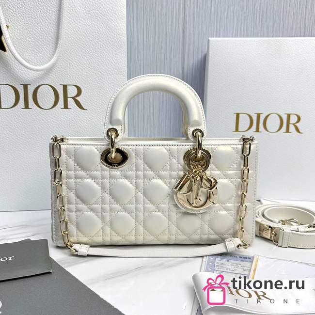 Dior Medium Lady D-Joy Bag White Cannage Lambskin - 26x13.5x5cm - 1