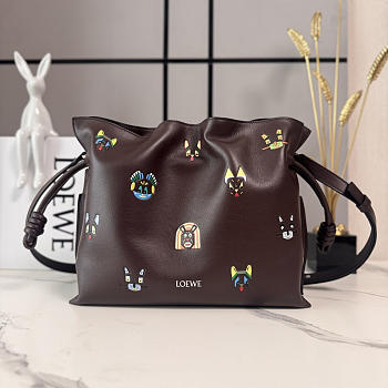 Loewe x Louis Wain Cats Medium Flamenco Clutch In Nappa Calfskin Dark Brown - 30x24.5x10.5cm