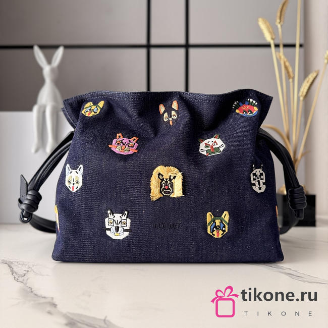 Loewe x Louis Wain Cats Medium Flamenco Clutch In Embroidered Denim Blue - 30x24.5x10.5cm - 1
