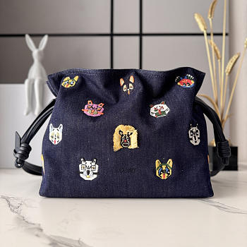Loewe x Louis Wain Cats Medium Flamenco Clutch In Embroidered Denim Blue - 30x24.5x10.5cm