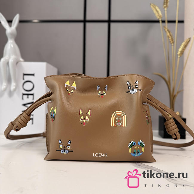 Loewe x Louis Wain Cats Mini Flamenco Clutch In Nappa Calfskin Brown - 23.9x18x9cm - 1