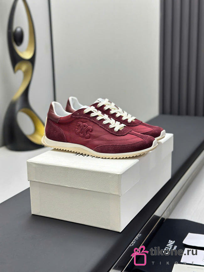 Celine Racer Low Top Sneaker In Nylon Suede Calfskin And Calfskin Plum - 1