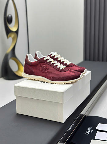 Celine Racer Low Top Sneaker In Nylon Suede Calfskin And Calfskin Plum