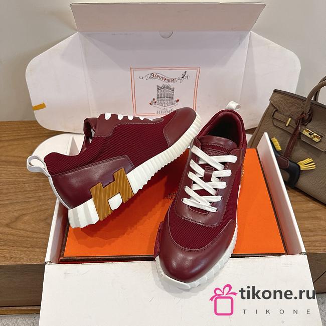 Hermes Bouncing Sneaker Mesh and Goatskin Rose/Lie De Vin H261015 - 1