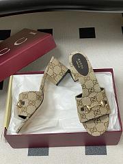 Gucci Women's Slide Dandal with Horsebit Camel and Brown GG Canvas 5.5cm - 4