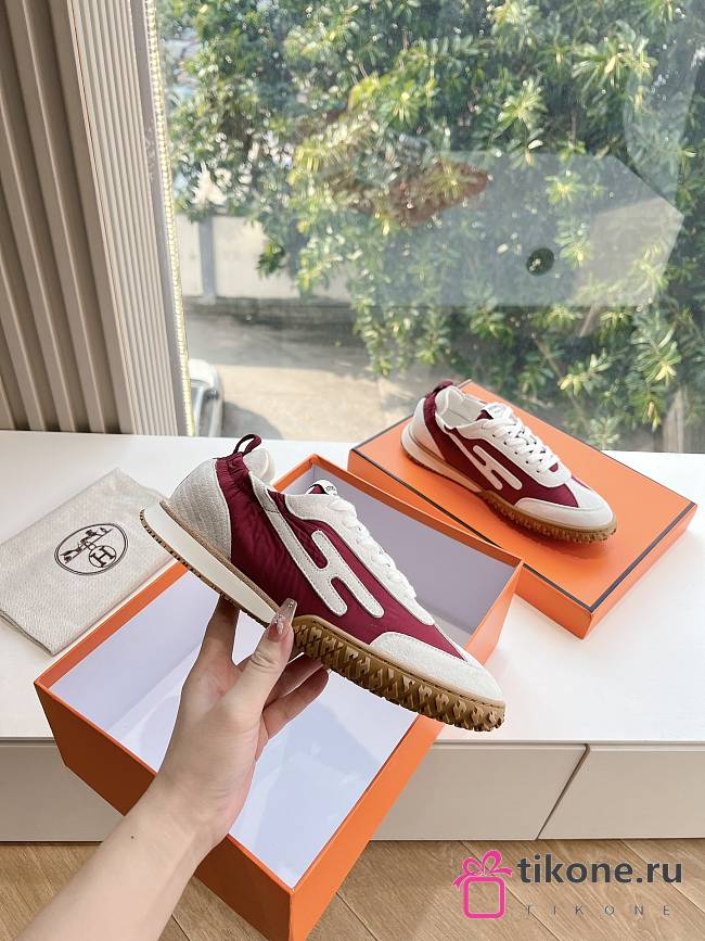 Hermes Jet Sneaker Canvas and Suede Rose Lie De Vin/White H242923 - 1