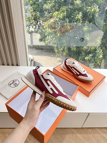 Hermes Jet Sneaker Canvas and Suede Rose Lie De Vin/White H242923