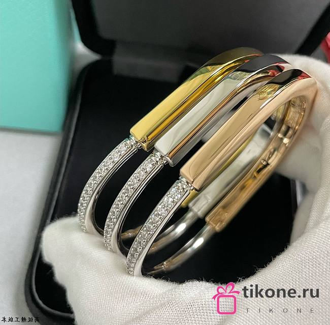 Tiffany Lock Bangle in Yellow/Rose/White and White Gold with Half Pavé Diamonds - 1