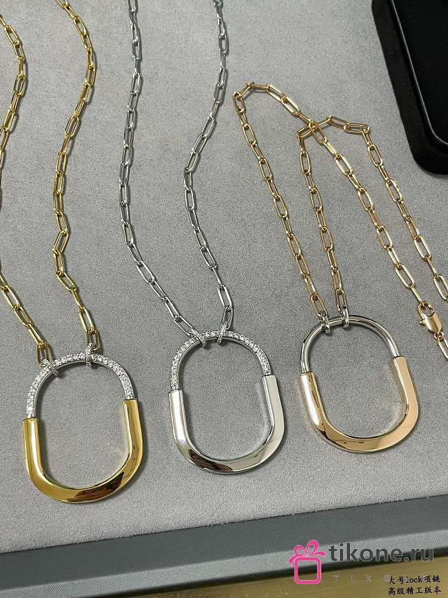 Tiffany Lock Pendant in Yellow/Rose/White and White Gold with Diamonds Extra Large - 1