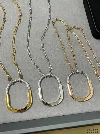 Tiffany Lock Pendant in Yellow/Rose/White and White Gold with Diamonds Extra Large