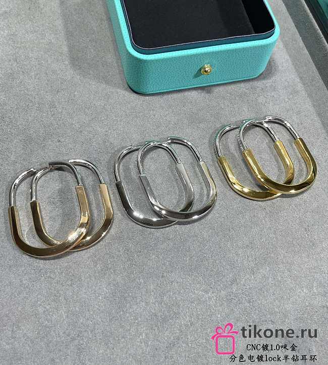 Tiffany Lock Earrings in Yellow/Rose/White and White Gold with Diamonds Extra Large - 1