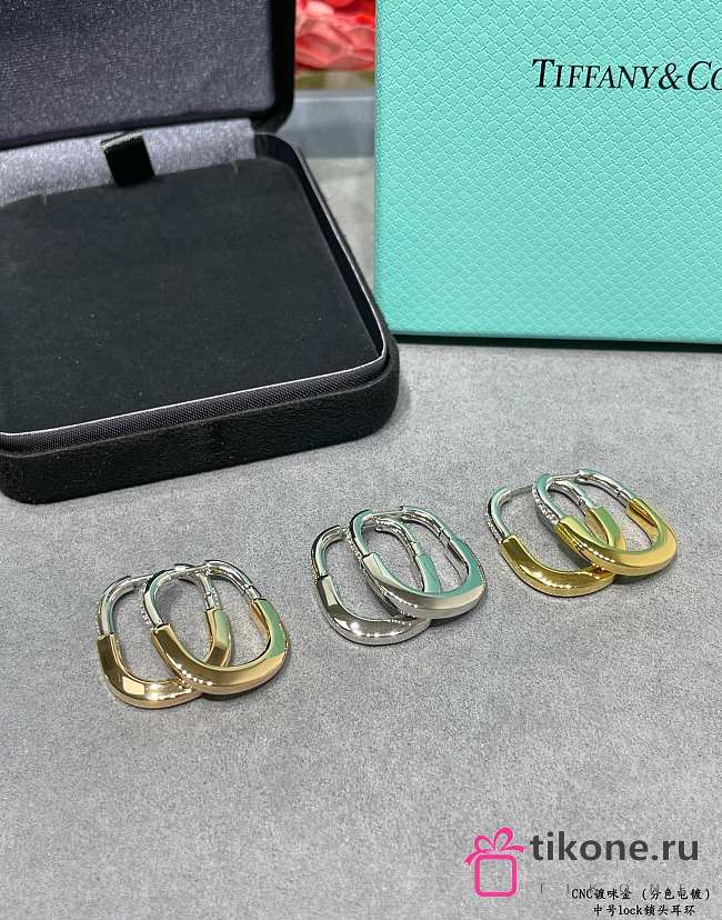Tiffany Lock Earrings in Yellow/Rose/White and White Gold with Diamonds Medium - 1