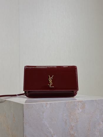YSL Cassandre Phone Holder In Patent Leather In Burgundy - 18.5x11x2.5cm